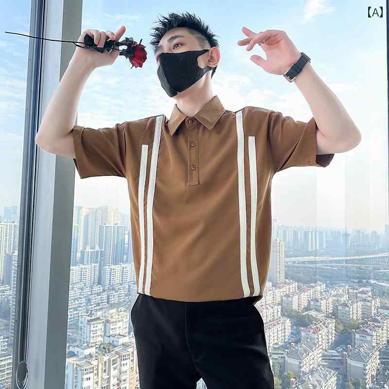 メンズ 服 シンプル ファッション オシャレ 大人 かっこいい 大きいサイズ ストリート 紳士服 ストライプ ポロシャツ 夏 半袖 T シャツ