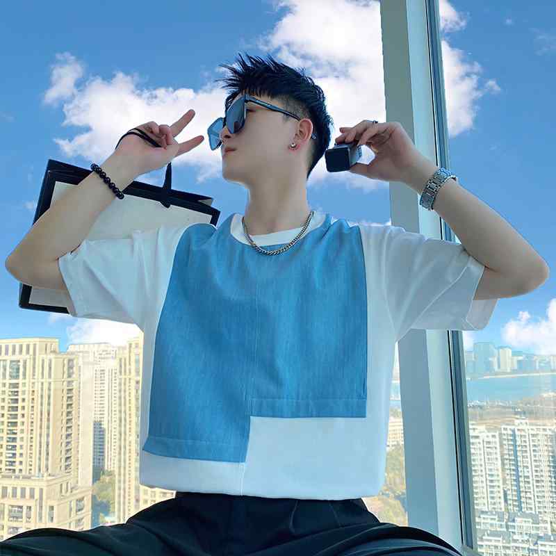 メンズ 服 シンプル ファッション オシャレ 大人 かっこいい 大きいサイズ ストリート 紳士服 夏 デニム T シャツ 半袖 トップス(4.0)