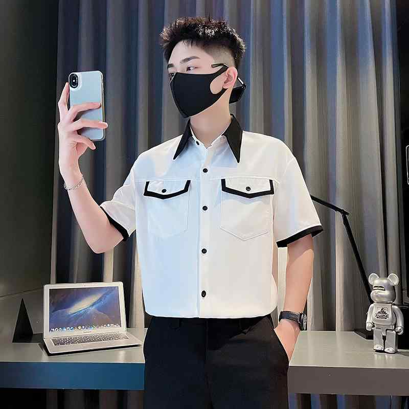 メンズ 服 シンプル ファッション オシャレ 大人 かっこいい 大きいサイズ ストリート 紳士服 夏 ファッション フェイク ツーピース 半袖 シャツ 冷感 速乾 白