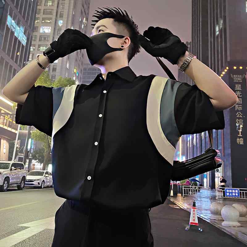 メンズ 服 シンプル ファッション オシャレ 大人 かっこいい 大きいサイズ ストリート 紳士服 ハイエンド シャツ 半袖 ステッチ 夏 トップス