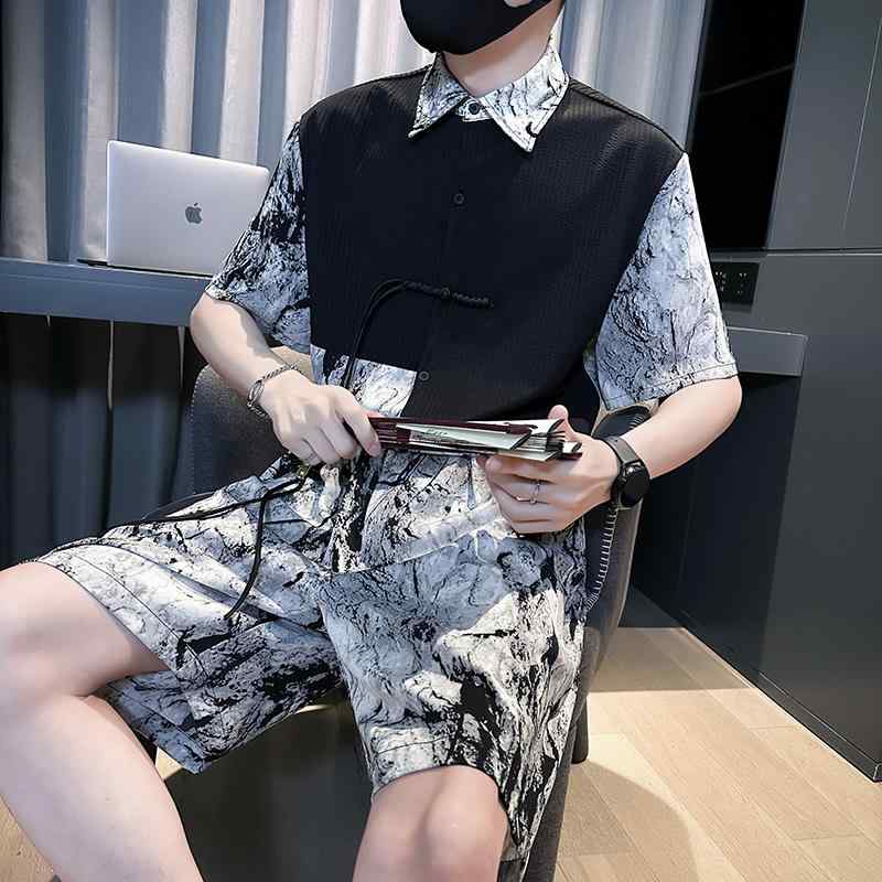 メンズ 服 シンプル ファッション オシャレ 大人 かっこいい 大きいサイズ ストリート 紳士服 スーツ 夏 半袖 シャツ 五分丈 パンツ スーツ