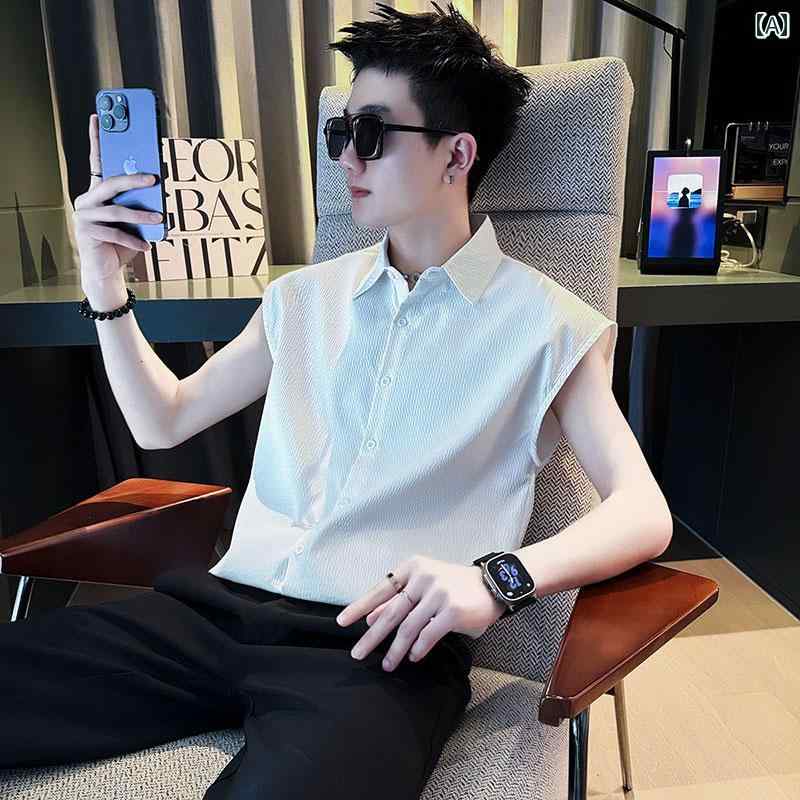 メンズ 服 シンプル ファッション オシャレ 大人 かっこいい 大きいサイズ ストリート 紳士服 白 シャツ ハイエンド 夏 シャツ ノースリーブ