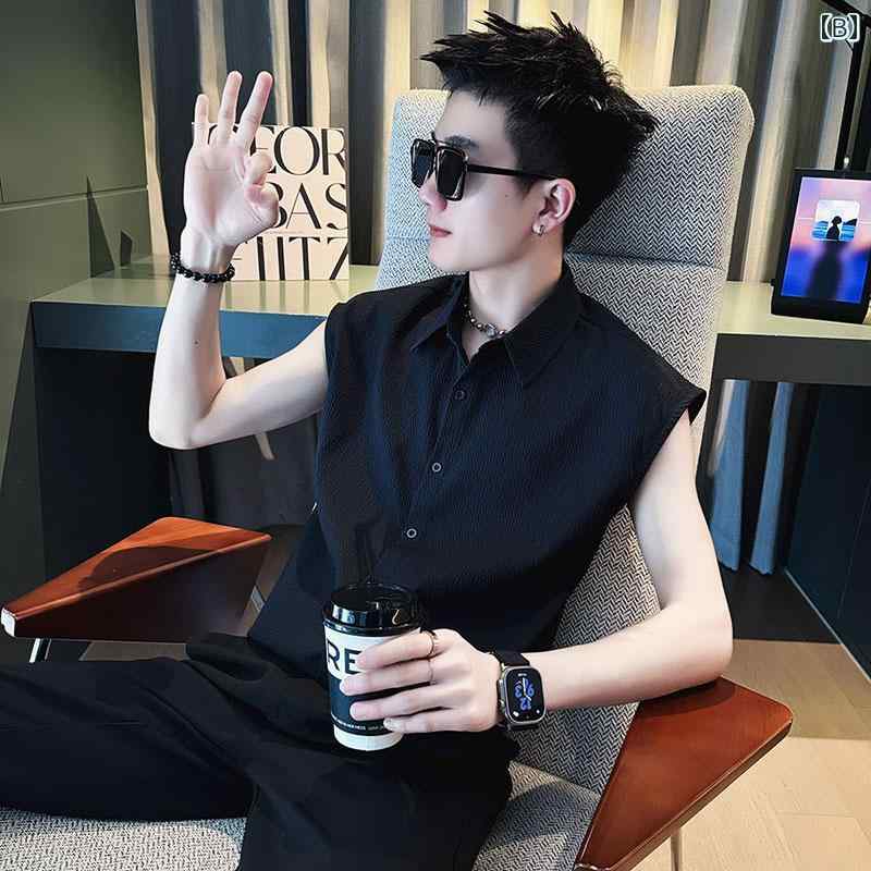 メンズ 服 シンプル ファッション オシャレ 大人 かっこいい 大きいサイズ ストリート 紳士服 白 シャツ ハイエンド 夏 シャツ ノースリーブ