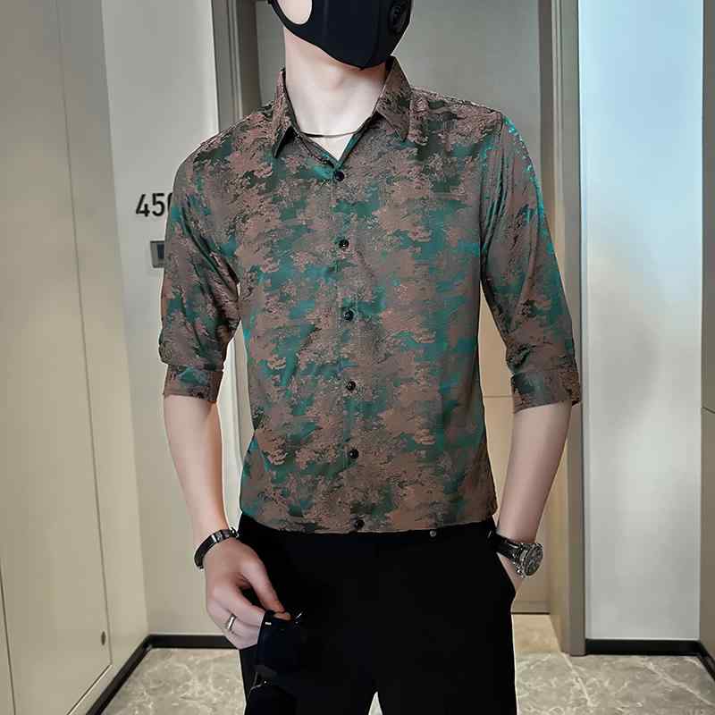 Rakuten - メンズ 服 シンプル ファッション オシャレ 大人 かっこいい 大きいサイズ ストリート 紳士服 ハイエンド 冷感 花柄 シャツ 夏 七分袖