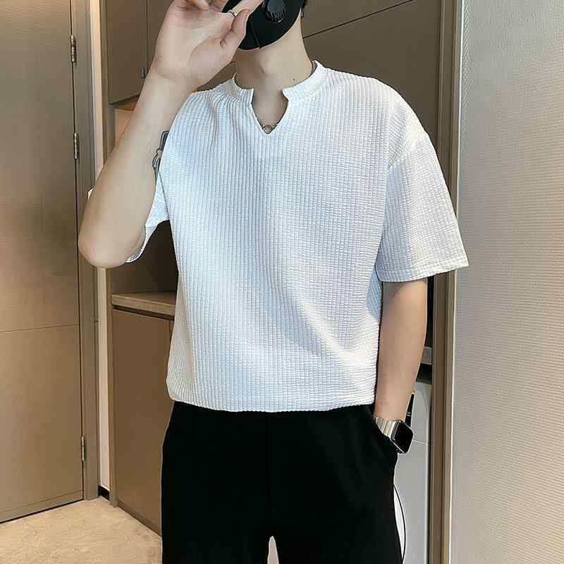 Plain - メンズ 服 シンプル ファッション オシャレ 大人 かっこいい 大きいサイズ ストリート 紳士服 夏 無地 Vネック 半袖 薄手 T シャツ カジュアル