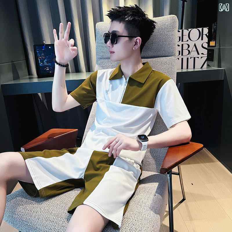 メンズ 服 シンプル ファッション オシャレ 大人 かっこいい 大きいサイズ ストリート 紳士服 半袖 ポロシャツ スーツ カジュアル スポーツ パンツ 夏 セット