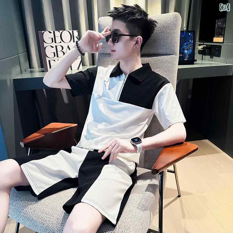 メンズ 服 シンプル ファッション オシャレ 大人 かっこいい 大きいサイズ ストリート 紳士服 半袖 ポロシャツ スーツ カジュアル スポーツ パンツ 夏 セット