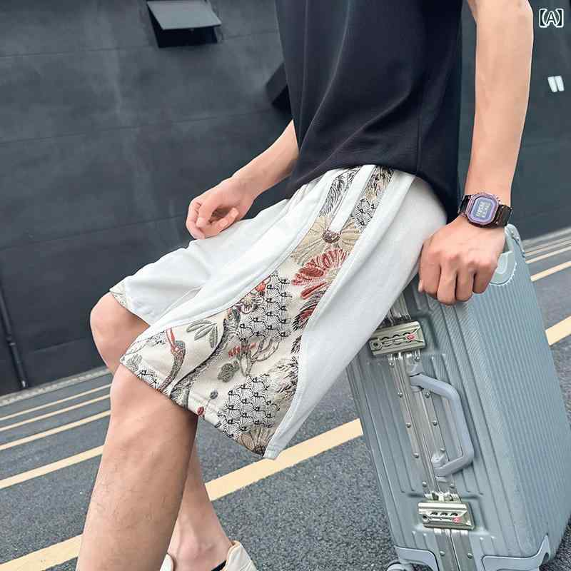 メンズ　メンズファッション　英国ファッション　オシャレ　大人　男性 ウォッシュド コットン 生地 パリパリ ダブルプリーツ ストレート ショート パンツ カジュアル ゆったり ビーチ