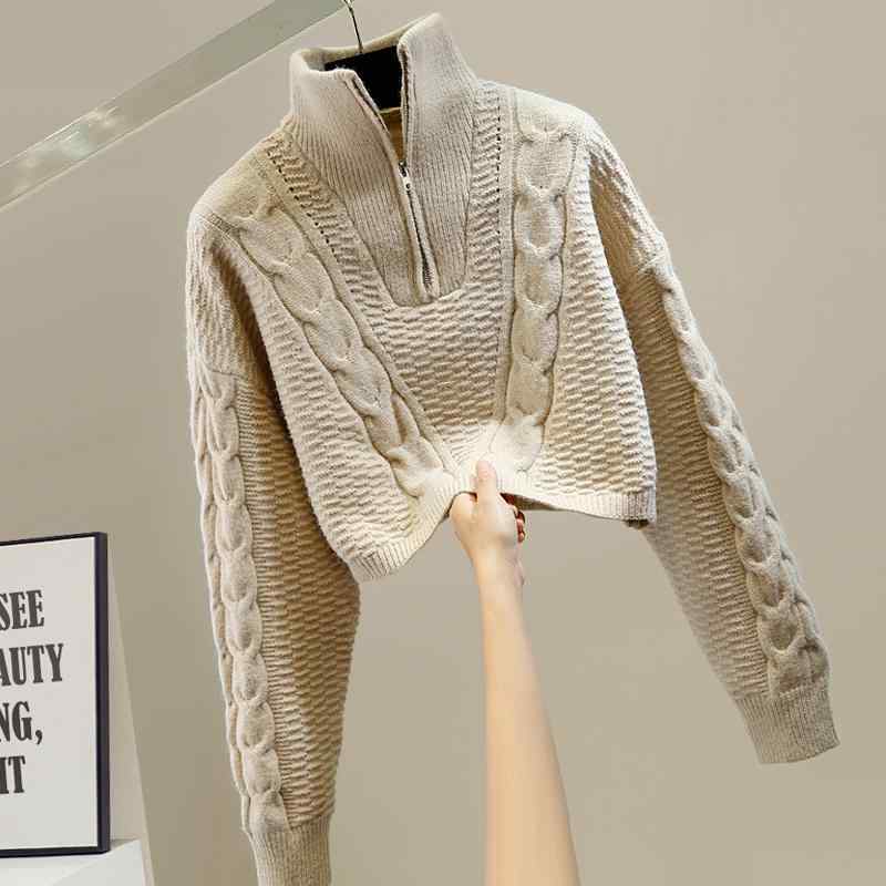 ファッション レディース 服 オシャレ カワイイ シンプル 大人カワイイ 大きいサイズ 春秋 ハーフ ジップ ツイスト セーター ニット トップス