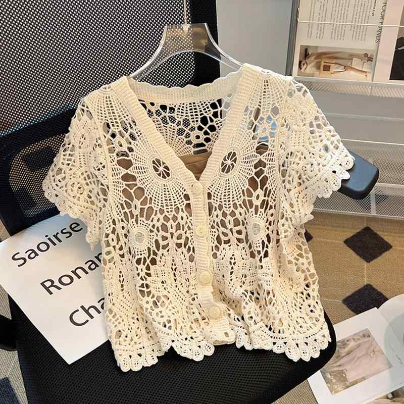 レディース ファッション 服 オシャレ カワイイ シンプル 大人カワイイ 大きいサイズ 秋 薄手 レース シャツ メッシュ ニットカーディガン トップス