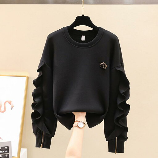 レディース ファッション 服 オシャレ カワイイ シンプル 大人カワイイ 大きいサイズ シック フリル ジッパー 長袖 ラウンドネック スウェット シャツ トップス レディース ファッション 服 オシャレ カワイイ シンプル 大人カワイイ 大きいサイズ シック フリル ジッパー 長袖 ラウンドネック スウェット シャツ トップス