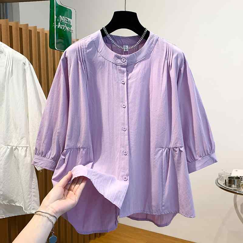 レディース ファッション 服 オシャレ カワイイ シンプル 大人カワイイ 大きいサイズ ハイエンド 七分袖 ラミー ランタン スリーブ シャツ 秋 トップス