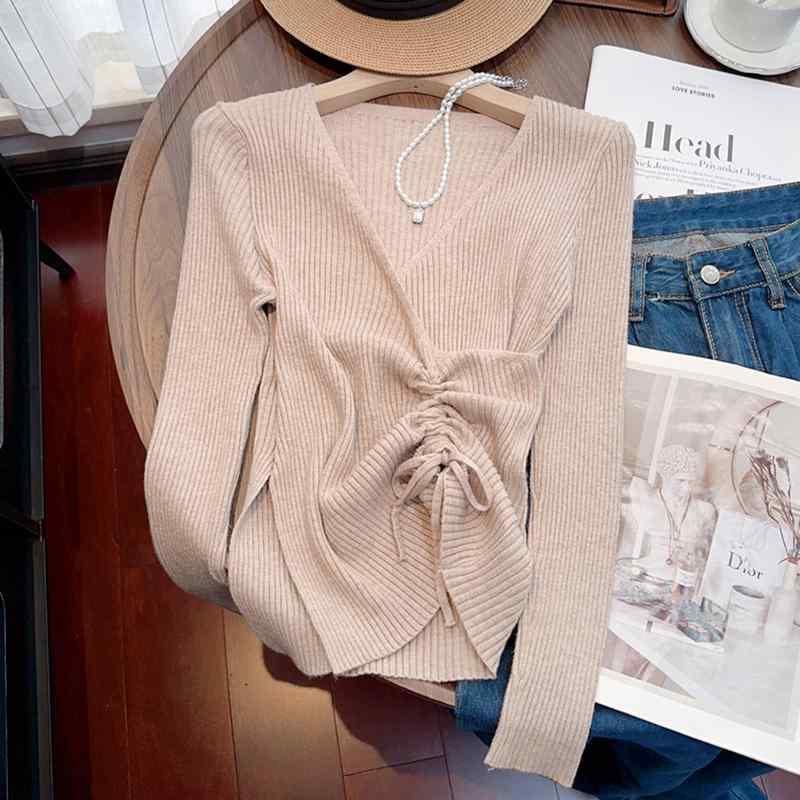 乐天商城 - レディース ファッション 服 オシャレ カワイイ シンプル 大人カワイイ 大きいサイズ アウターウェア 長袖 Vネック セーター 秋 スリット ガール スリム トップス
