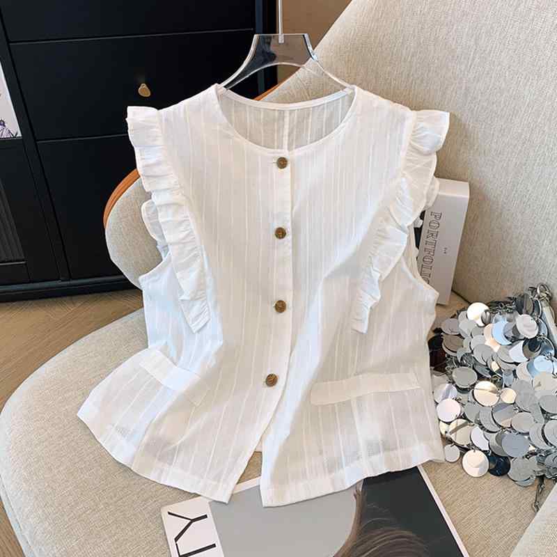 レディース ファッション 服 オシャレ カワイイ シンプル 大人カワイイ 大きいサイズ 秋 フライング 袖 プリーツ ステッチ ノースリーブ シャツ シック ブレスト ベスト トップス