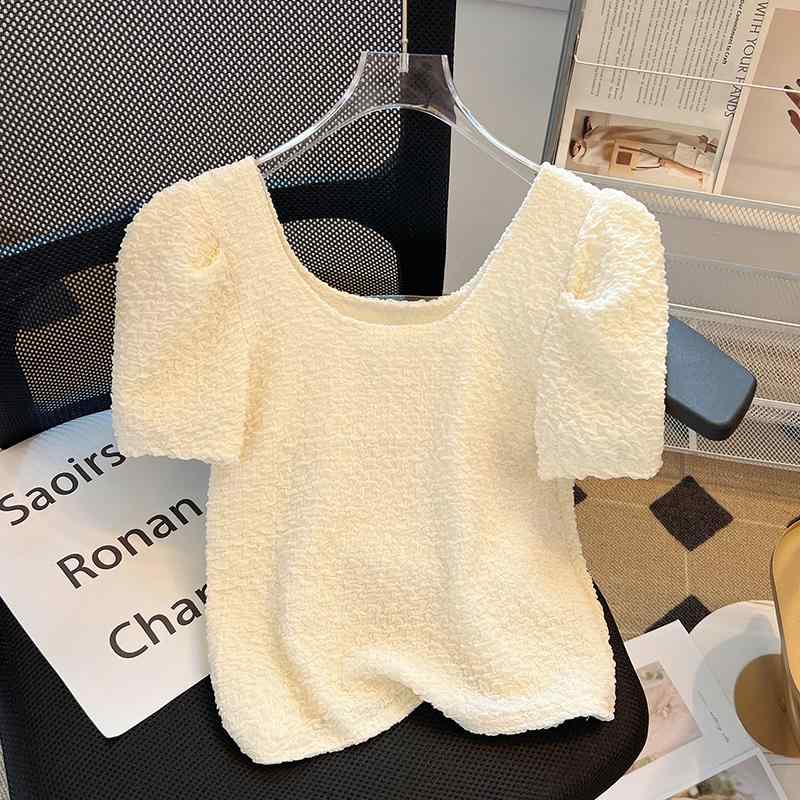 レディース ファッション 服 オシャレ カワイイ シンプル 大人カワイイ 大きいサイズ 秋 スクエアネック プリーツ パフ 半袖 T シャツ トップス