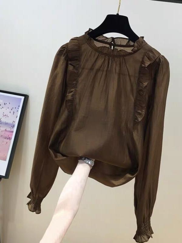 長袖 - レディース ファッション 服 オシャレ カワイイ シンプル 大人カワイイ 大きいサイズ 春秋 フリル シャツ 長袖 シフォン シャツ
