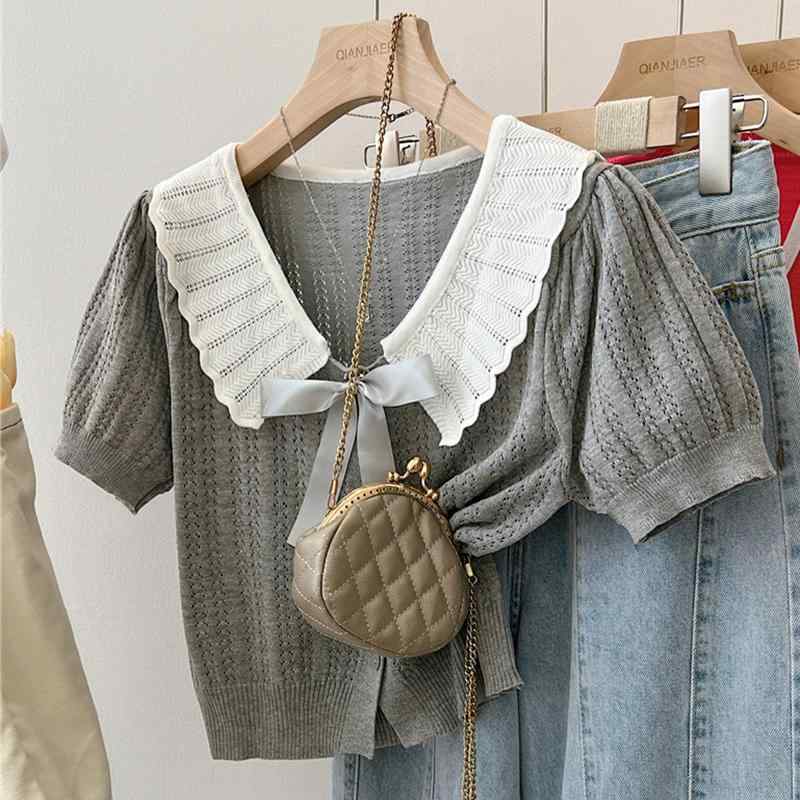 Nylon, Rayon, Polyester - レディース ファッション 服 オシャレ カワイイ シンプル 大人カワイイ 大きいサイズ 秋 半袖 ニットカーディガン トップス