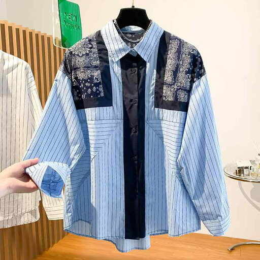 レディース ファッション 服 オシャレ カワイイ シンプル 大人カワイイ 大きいサイズ ハイエンド カジュアルエスニック プリント ストライプ 長袖 シャツ レディース ファッション 服 オシャレ カワイイ シンプル 大人カワイイ 大きいサイズ ハイエンド カジュアルエスニック プリント ストライプ 長袖 シャツ