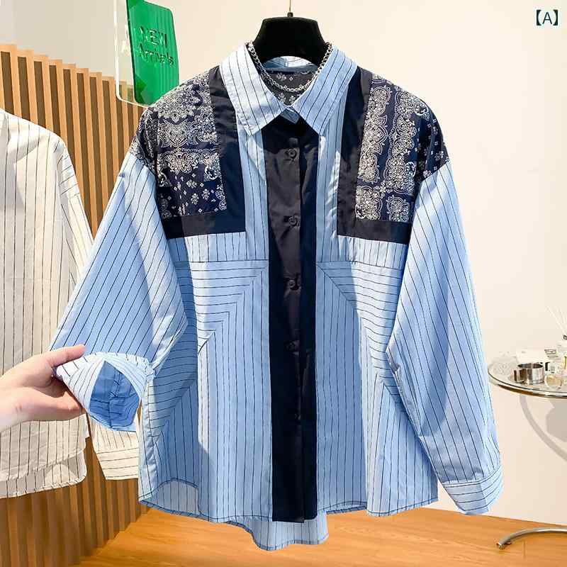 レディース ファッション 服 オシャレ カワイイ シンプル 大人カワイイ 大きいサイズ ハイエンド カジュアルエスニック プリント ストライプ 長袖 シャツ