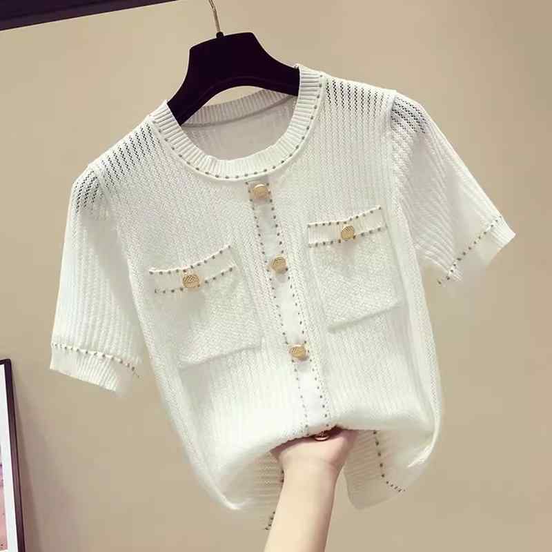 レディース ファッション 服 オシャレ カワイイ シンプル 大人カワイイ 大きいサイズ 快適 白 ニット 半袖 T シャツ トップス 秋