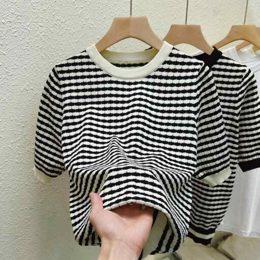 レディース ファッション 服 オシャレ カワイイ シンプル 大人カワイイ 大きいサイズ 秋 黒 白 ストライプ 半袖 セーター トップス カラー T シャツ レディース ファッション 服 オシャレ カワイイ シンプル 大人カワイイ 大きいサイズ 秋 黒 白 ストライプ 半袖 セーター トップス カラー T シャツ