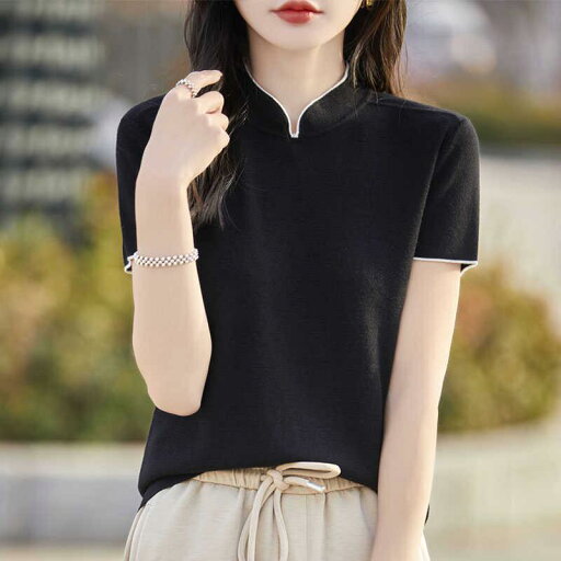 レディース ファッション 服 オシャレ カワイイ シンプル 大人カワイイ 大きいサイズ 秋 チャイナ カラー ウール 半袖 T シャツ ソフト ベスト ニット トップス 薄手 レディース ファッション 服 オシャレ カワイイ シンプル 大人カワイイ 大きいサイズ 秋 チャイナ カラー ウール 半袖 T シャツ ソフト ベスト ニット トップス 薄手