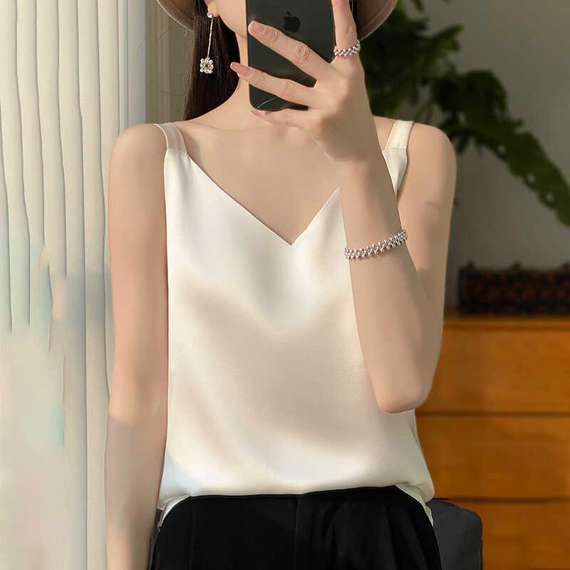 Rakuten - レディース ファッション 服 オシャレ カワイイ シンプル 大人カワイイ 大きいサイズ 秋 薄手 スーツ ベスト サテン シャツ トップス Vネック シャツ