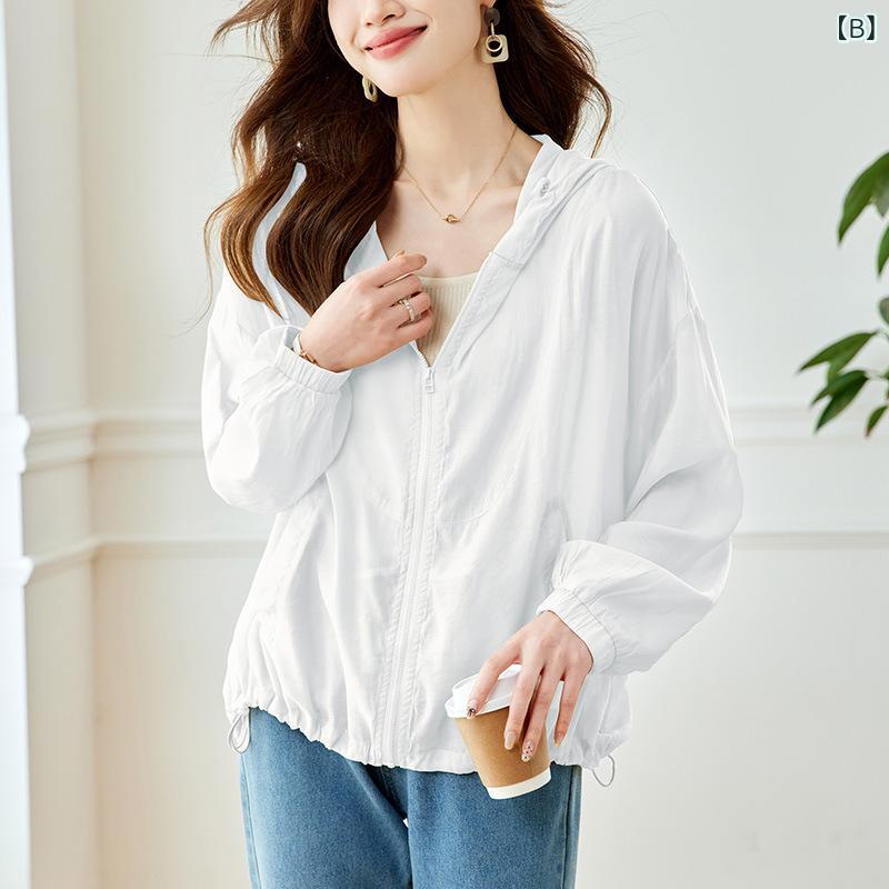 レディース UVカット フード 長袖 ジャケット 通気性 ゆったりシルエット 夏 3