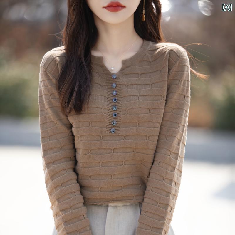 レディース ファッション 服 オシャレ カワイイ シンプル 大人カワイイ 大きいサイズ 春 綿 長袖 ニット レイヤリング シャツ カジュアル コットンセーター