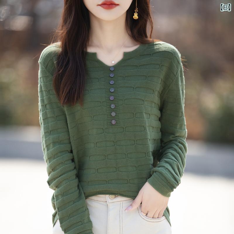 レディース ファッション 服 オシャレ カワイイ シンプル 大人カワイイ 大きいサイズ 春 綿 長袖 ニット レイヤリング シャツ カジュアル コットンセーター