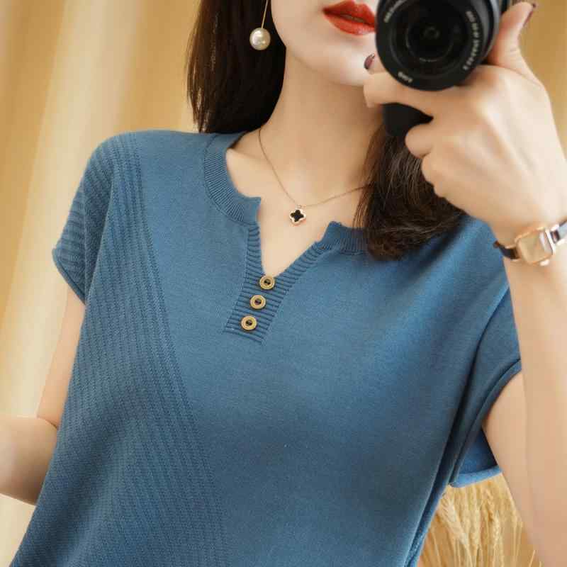 レディース ファッション 服 オシャレ カワイイ シンプル 大人カワイイ 大きいサイズ 秋 コットン リネン Vネック 半袖 ニット T シャツ リネン カジュアル ボトム コットン トップス