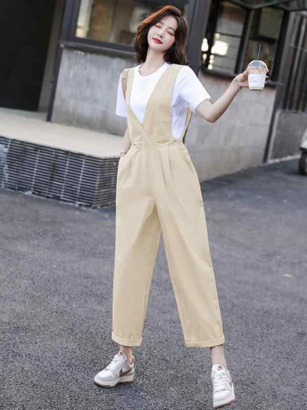 春 コーデ レディース ファッション オシャレ カワイイ シンプル きれいめ ナチュラル 上品カジュアル 婦人服 夏 スタイリッシュ コットン ツーピース スーツ 九分丈 パンツ ジャンプ