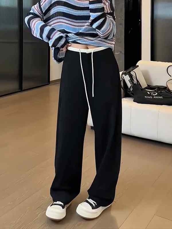 レディース ファッション 服 オシャレ カワイイ シンプル 大人カワイイ 大きいサイズ 秋 ハイウエスト カラー ストラップ ストレート カジュアル パンツ スリム