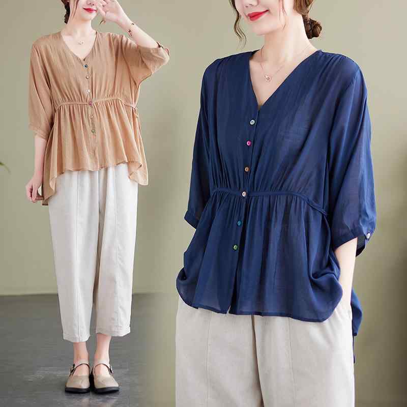 春 コーデ レディース ファッション オシャレ カワイイ シンプル きれいめ ナチュラル 上品カジュアル 婦人服 夏 カバー コットン 麻 ゆったり カジュアル 九分丈 パンツ スーツ 大きいサイズ ウェア ツーピース