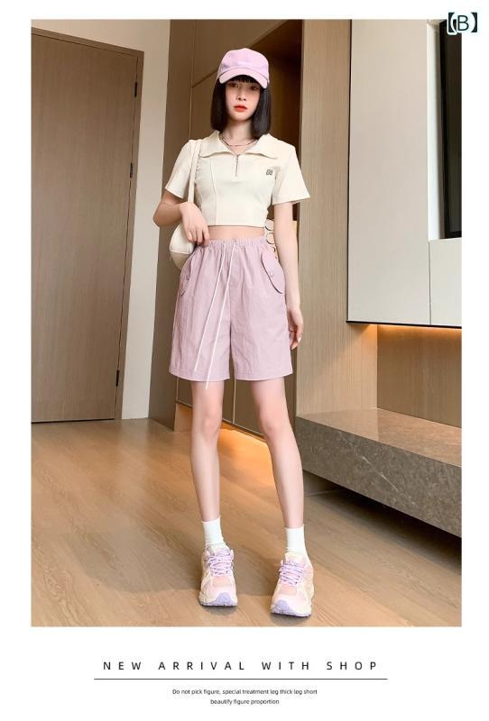 春 コーデ レディース ファッション オシャレ カワイイ シンプル きれいめ ナチュラル 上品カジュアル 婦人服 薄手 スポーツ パンツ 大きいサイズ ゆったり ストレート ワイドレッグ ミディアム丈 カジュアル 五分丈