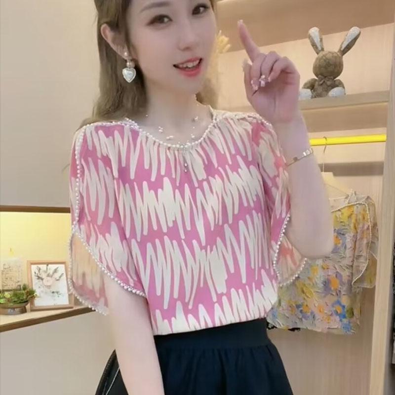 Rakuten - 春 コーデ レディース ファッション オシャレ カワイイ シンプル きれいめ ナチュラル 上品カジュアル 婦人服 ハイエンド ビーズ フライング スリーブ シャツ 夏 スリム トップス