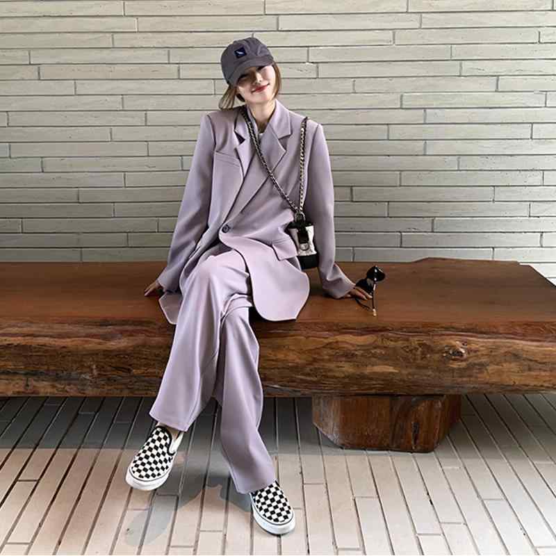 レディース ファッション 服 オシャレ カワイイ シンプル 大人カワイイ 大きいサイズ 春秋 カジュアル ストリート 紫色 スーツ ツーピース