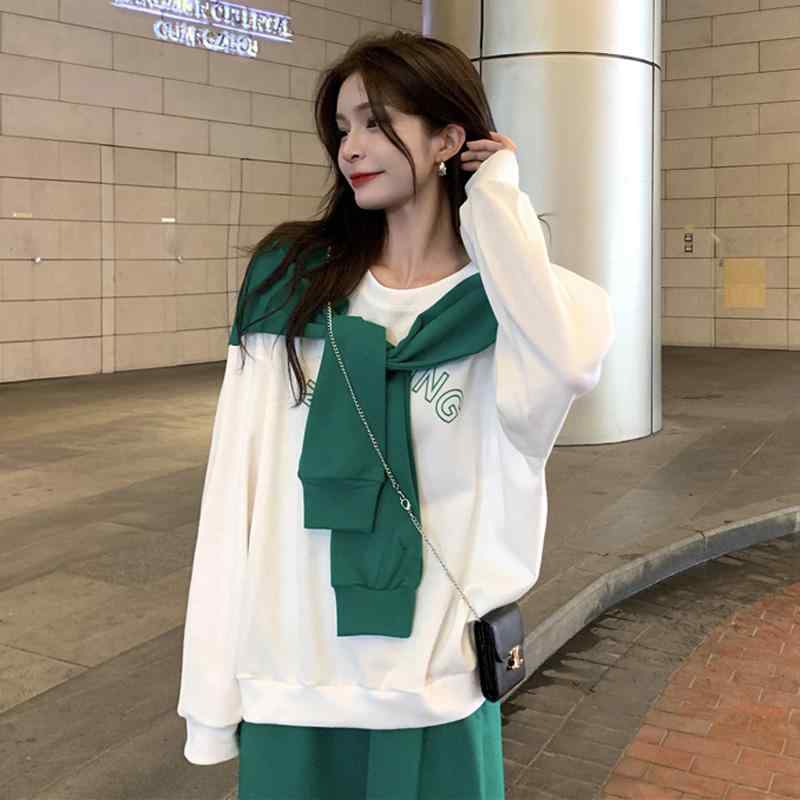 レディース ファッション 服 オシャレ カワイイ シンプル 大人カワイイ 大きいサイズ ハイエンド スウェット シャツ 薄手 秋 カジュアル ツーピース スーツ スカート