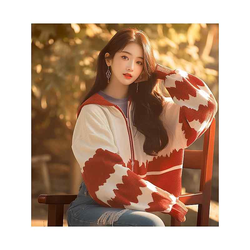 レディース ファッション 服 オシャレ カワイイ シンプル 大人カワイイ 大きいサイズ 秋 セーター 韓国 スタイル ゆったり ハイエンド 赤 プリント 長袖 ニットカーディガン