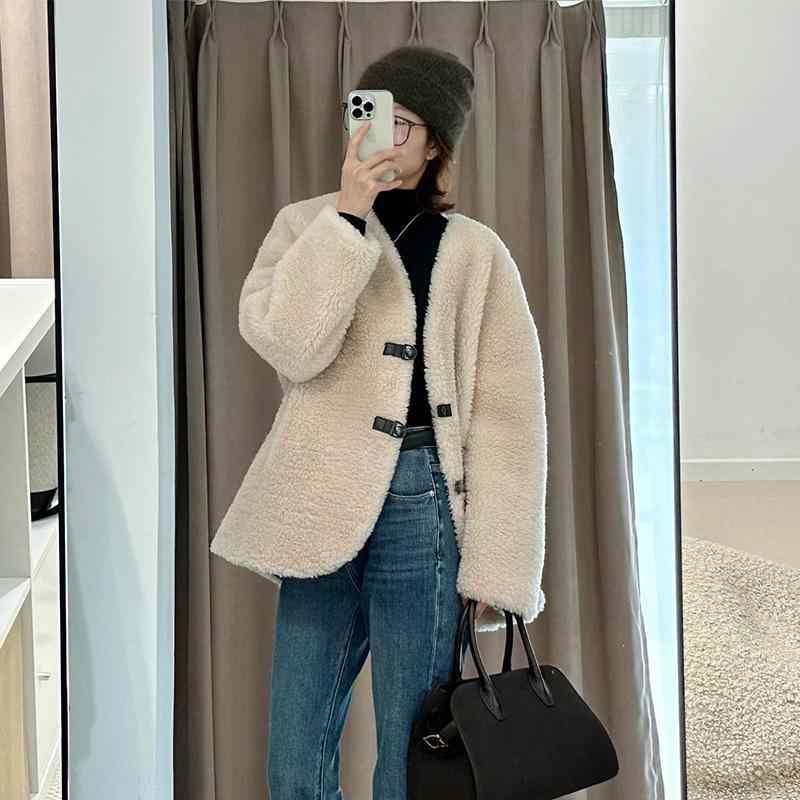 レディース ファッション 服 オシャレ カワイイ シンプル 大人カワイイ 大きいサイズ 韓国 スタイル ハイエンド オフホワイト ラムウール コート