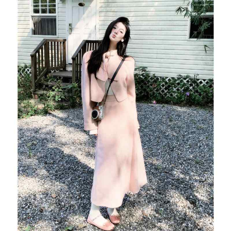 レディース ファッション 服 オシャレ カワイイ シンプル 大人カワイイ 大きいサイズ 韓国 スタイル カジュアル ピンク ウール コート スカート スーツ セ...