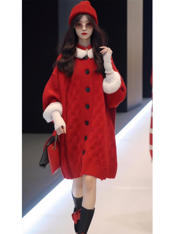 レディース ファッション 服 オシャレ カワイイ シンプル 大人カワイイ 大きいサイズ クリスマス 干支 赤 セーター ドレス 韓国 スタイル ニット