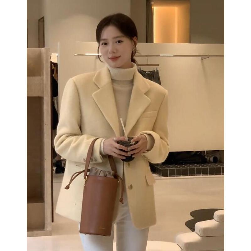 レディース ファッション 服 オシャレ カワイイ シンプル 大人カワイイ 大きいサイズ 韓国 スタイル ハイエンド 黄色 ウール スーツ ジャケット