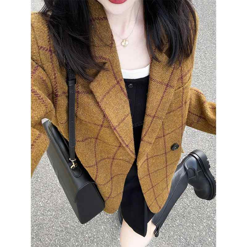 レディース ファッション 服 オシャレ カワイイ シンプル 大人カワイイ 大きいサイズ 秋冬 スーツ ハイエンド チェック柄 ジャケット