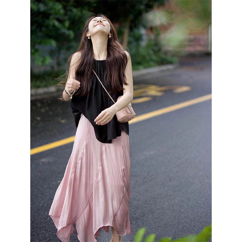 レディース ファッション 服 オシャレ カワイイ シンプル 大人カワイイ 大きいサイズ 秋服 スーツ スカート セット 着痩せ 効果 黒 ノースリーブ トップス