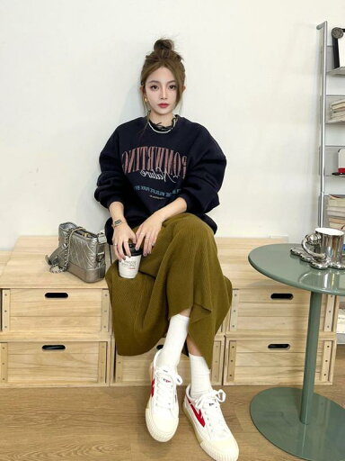 レディース ファッション 服 オシャレ カワイイ シンプル 大人カワイイ 大きいサイズ アメリカン ゆったり ベルベット ダーク ブルー ラウンドネック トレーナー 秋冬 レディース ファッション 服 オシャレ カワイイ シンプル 大人カワイイ 大きいサイズ アメリカン ゆったり ベルベット ダーク ブルー ラウンドネック トレーナー 秋冬
