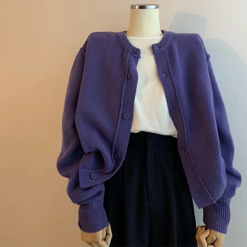 レディース ファッション 服 オシャレ カワイイ シンプル 大人カワイイ 大きいサイズ ハイエンド 秋冬 ゆったり 紫色 セーター カーディガン ニットカーディガン