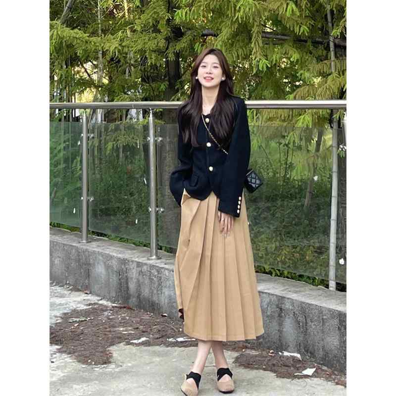 レディース ファッション 服 オシャレ カワイイ シンプル 大人カワイイ 大きいサイズ レディスーツ ハイエンド 秋 韓国 スタイル 黒 トップス スカート セット