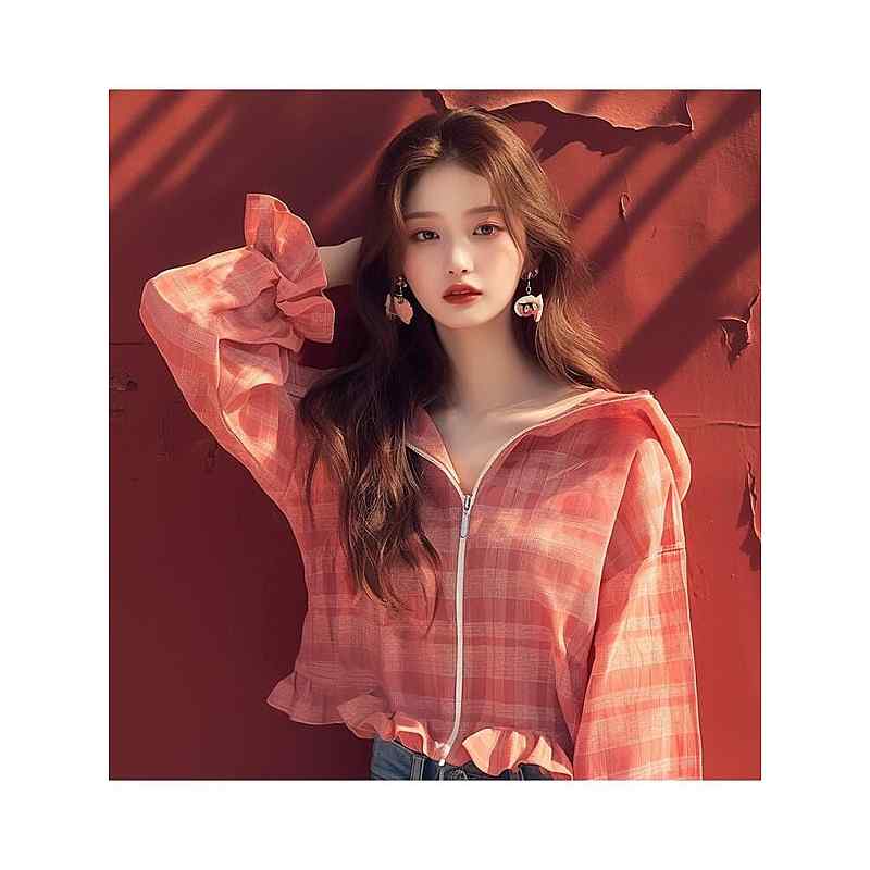 レディース ファッション 服 オシャレ カワイイ シンプル 大人カワイイ 大きいサイズ シック ウエスタン トップス 韓国 スタイル ゆったり ピンク チェック柄 フード付き ジャケット