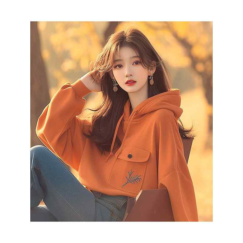 レディース ファッション 服 オシャレ カワイイ シンプル 大人カワイイ 大きいサイズ 秋 トップス 韓国 スタイル ハイエンド オレンジ プリント フード付き スウェット シャツ